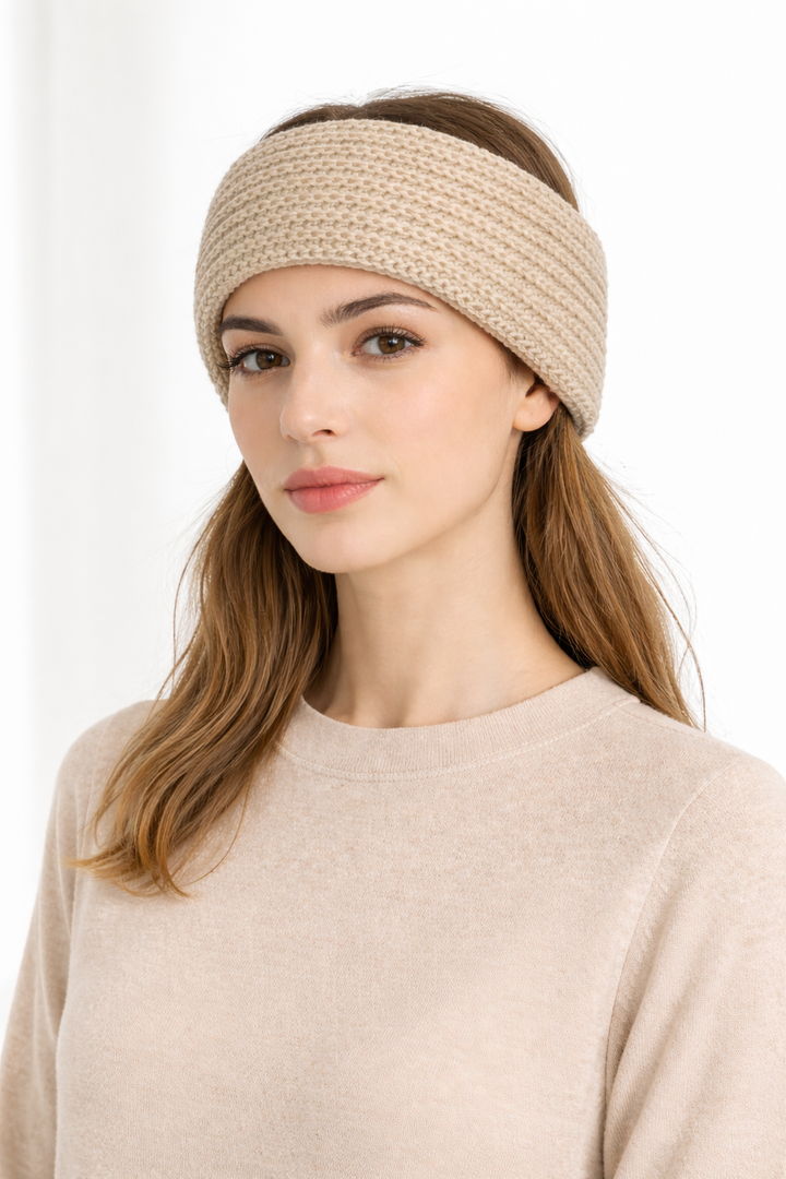 Fascia per capelli color beige in maglia