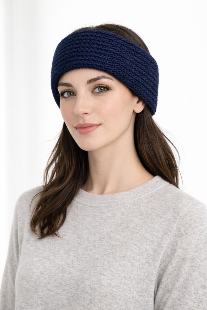 Fascia per capelli blu scuro di cashmere