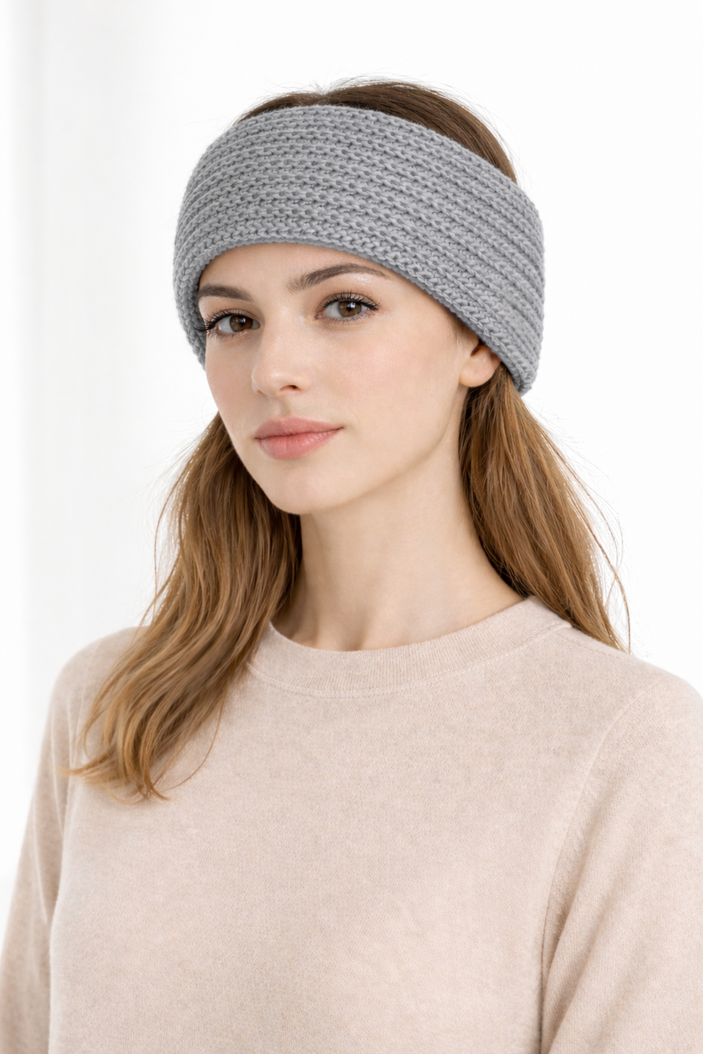 Fascia per orecchie grigio chiaro di cashmere