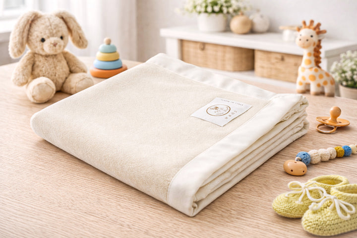 Coperta di cashmere e seta leggera bianco naturale per lettino