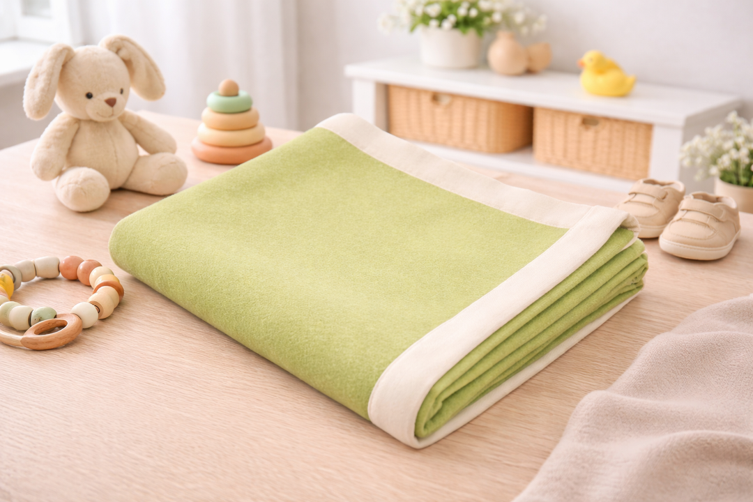 Coperta invernale di lana color verde pastello per culla
