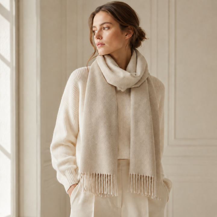 Sciarpa di cashmere e seta colore beige chiaro