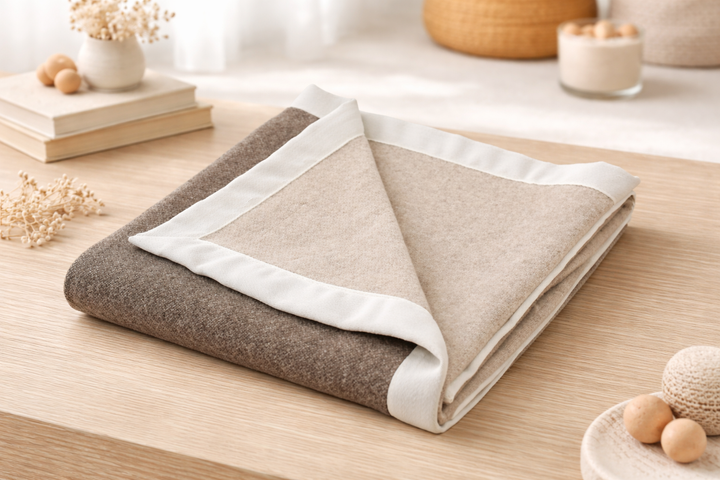 Coperta per lettino o culla double face marrone e beige leggera
