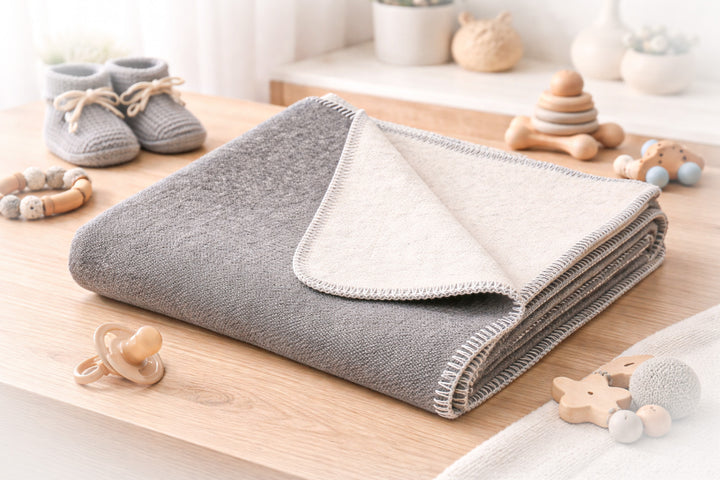 Coperta leggera di cashmere double face grigio e bianco naturale