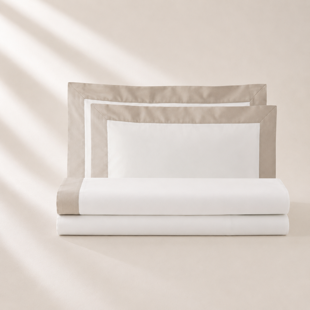 Pure Cotton Sheet Set with Elegant Colored Sateen Trim RAINBOW