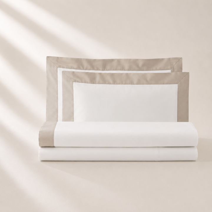 Pure Cotton Sheet Set with Elegant Colored Sateen Trim RAINBOW