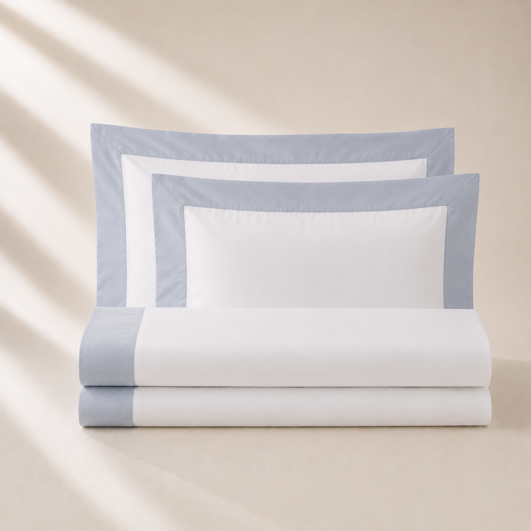 Pure Cotton Sheet Set with Elegant Colored Sateen Trim RAINBOW