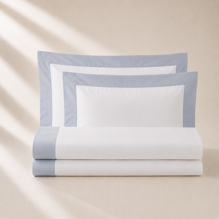 Pure Cotton Sheet Set with Elegant Colored Sateen Trim RAINBOW