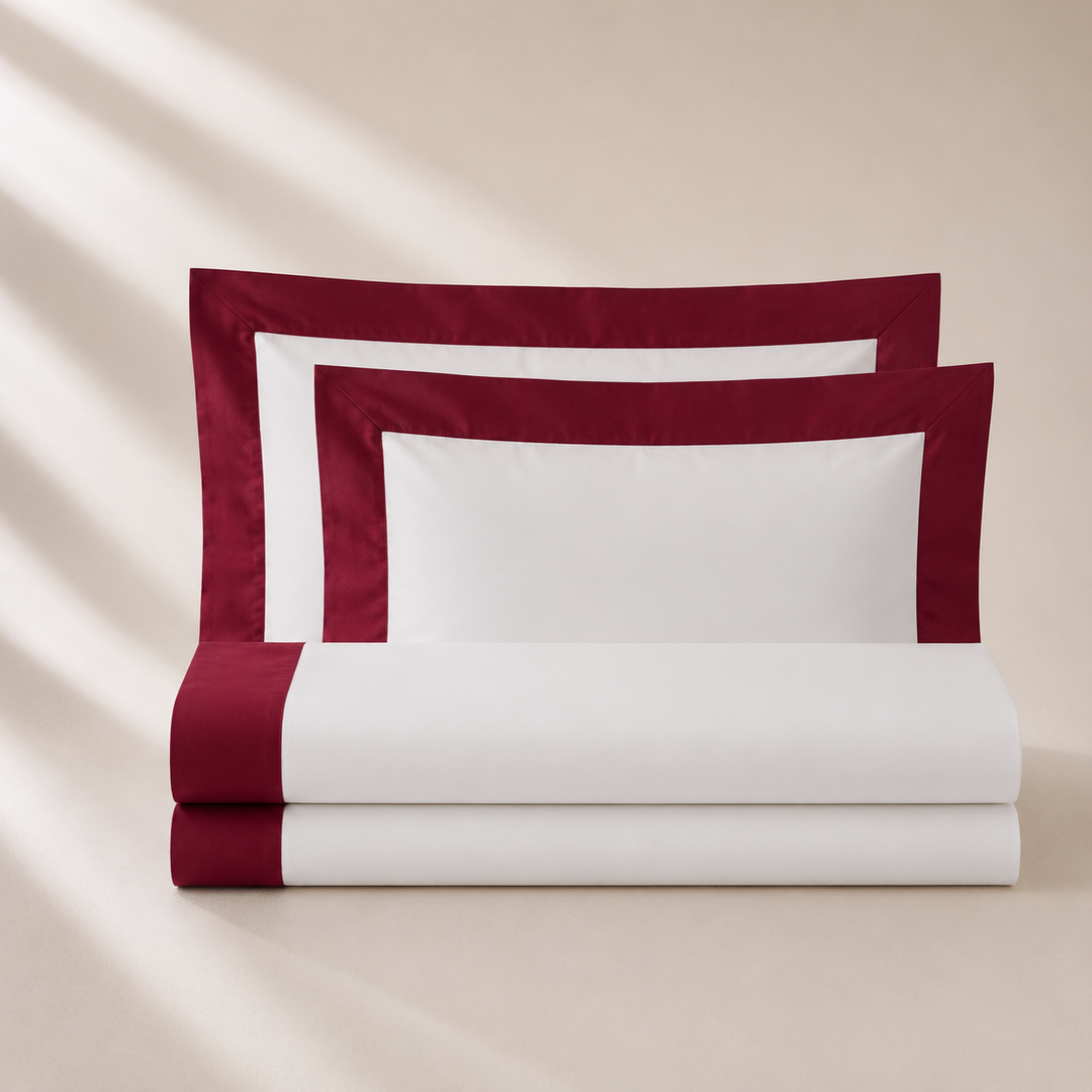 Pure Cotton Sheet Set with Elegant Colored Sateen Trim RAINBOW