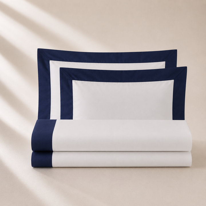 Pure Cotton Sheet Set with Elegant Colored Sateen Trim RAINBOW