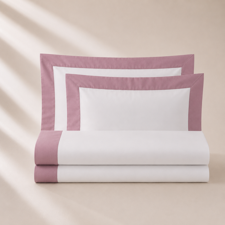 Pure Cotton Sheet Set with Elegant Colored Sateen Trim RAINBOW