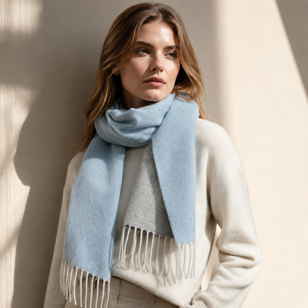 Sciarpa double face azzurro e grigio