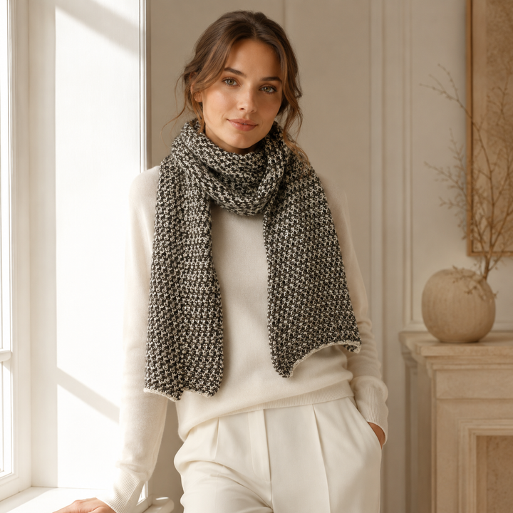 Sciarpa di maglia in cashmere marrone e tortora