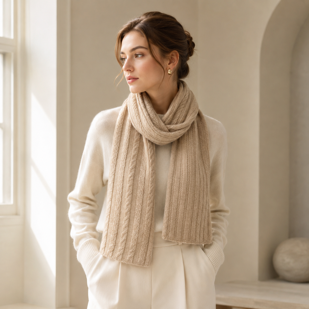 Sciarpa in maglia di cashmere con coste larghe