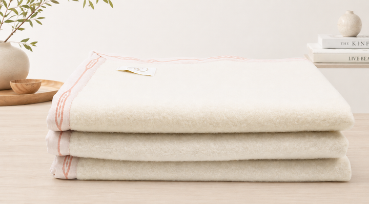 Coperta Invernale Pura Lana Norvegese con rosa con greche a fantasia