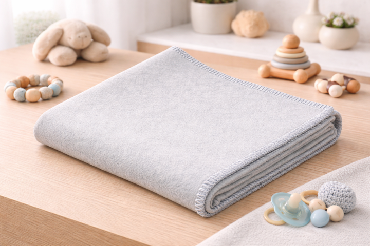 Coperta di cashmere e seta grigio perla per culla