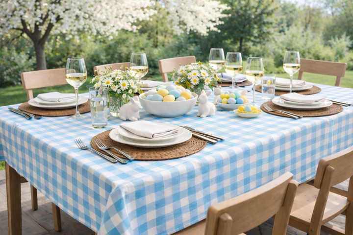 Tovaglia da 6 o 8 persone in cotone country azzurro