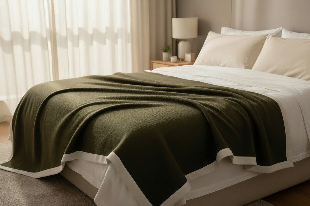 Coperta verde scuro e bordo bianco