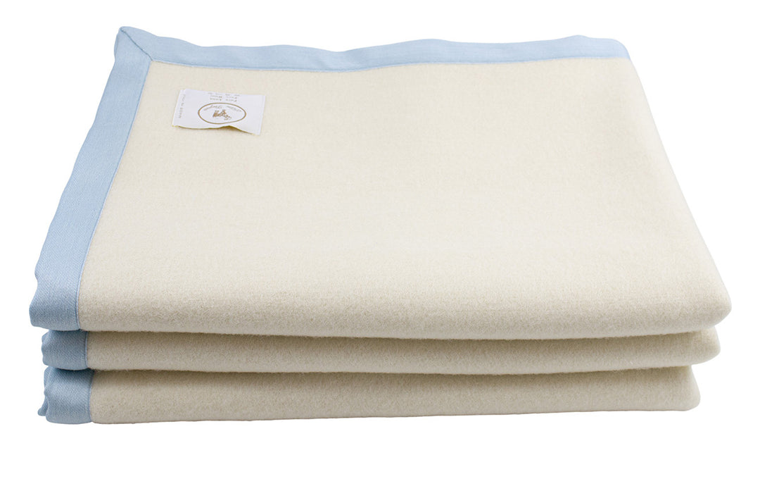 Pure Norwegian Wool Winter Blanket with Blue Edge