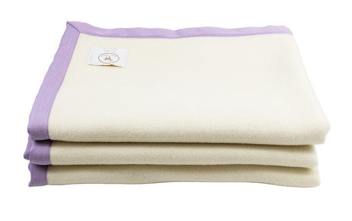 Pure Norwegian Wool Winter Blanket with Lilac Edge