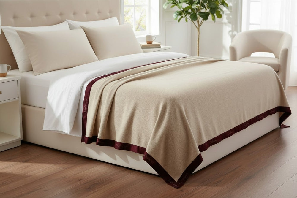 Coperta di lana, cammello e cashmere primaverile beige