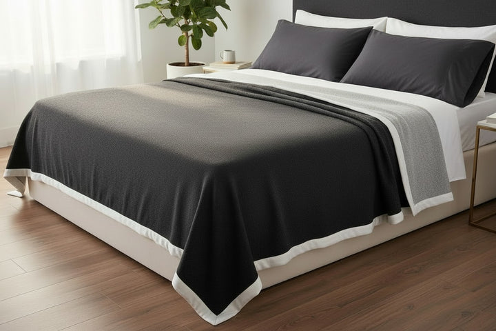 Coperta invernale di cashmere e lana antracite e grigio