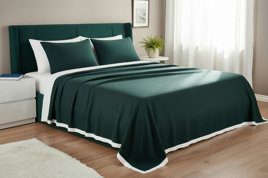 Coperta leggera verde scuro di cashmere e lana