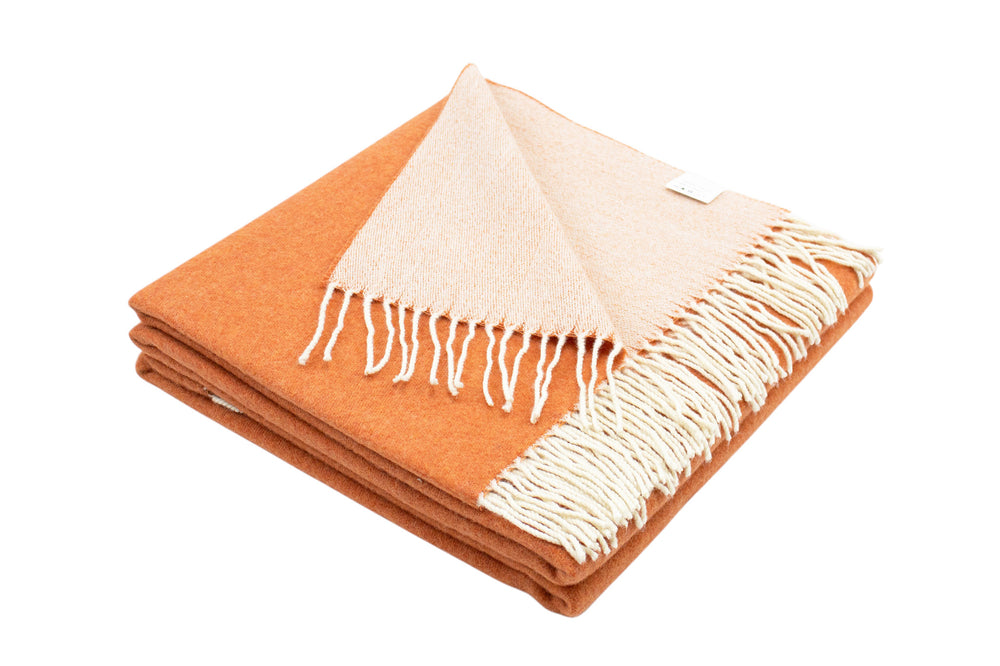 Plaid lana merino e cashmere colore arancione e bianco naturale