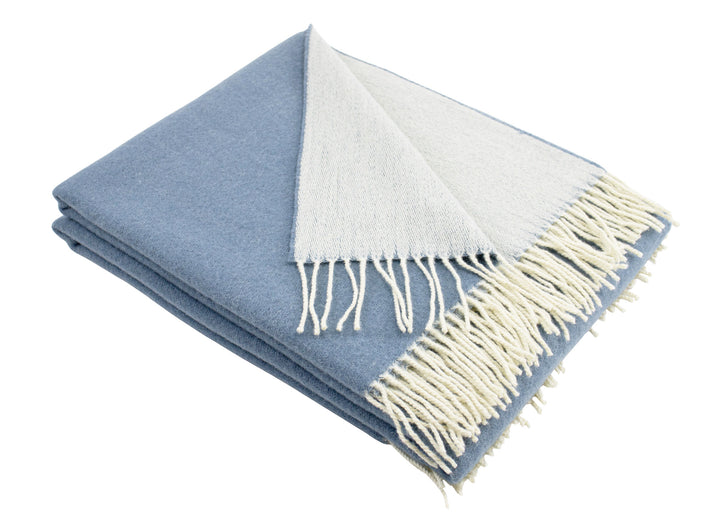 Plaid di lana doppio colore navy e greggio