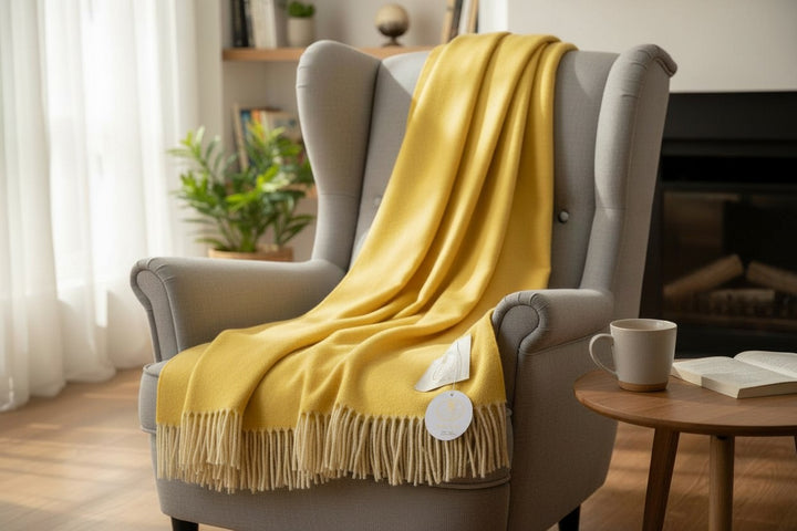 FLUO Throw Cashmere and Wool with Fringes