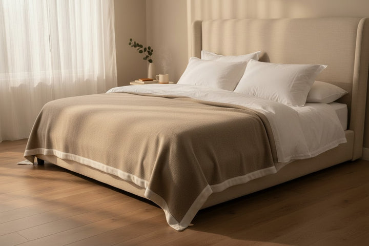 Coperta di lana e cashmere matrimoniale marrone