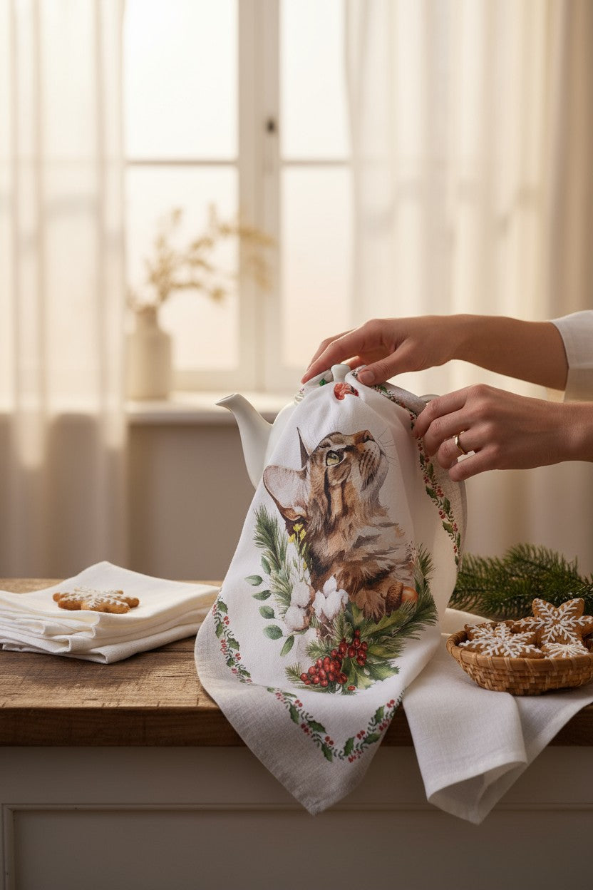 Set 5 pezzi Asciugapiatti Strofinacci Natalizi per Cucina in Cotone