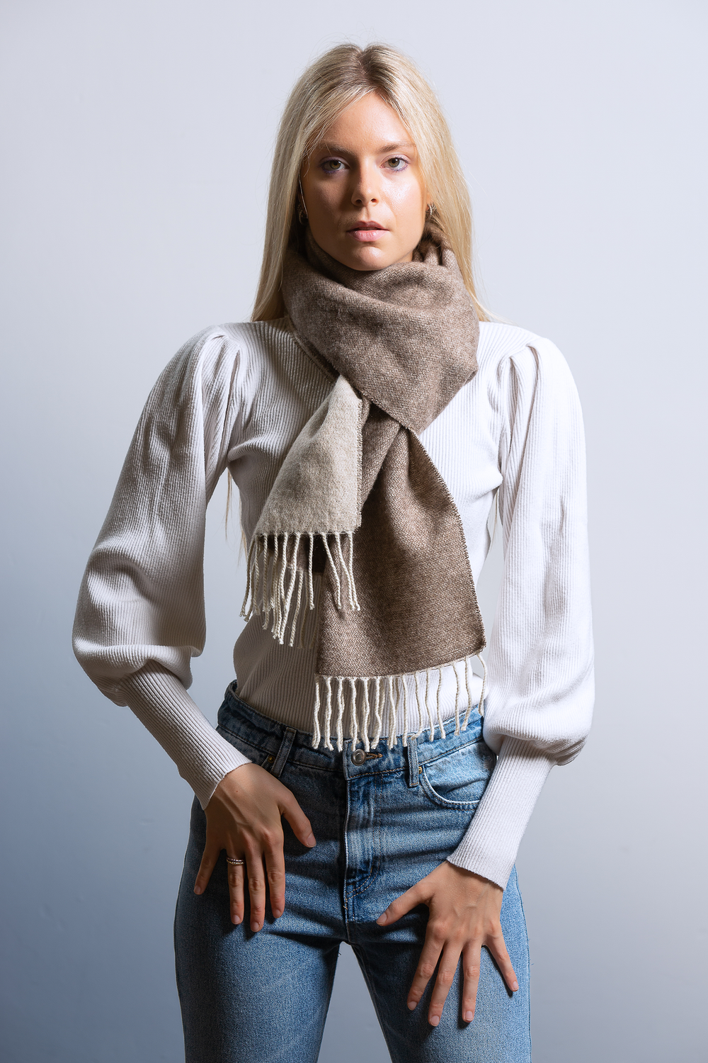 Sciarpa DOUBLE Puro Cashmere - Azzurro/Grigio - CO.BI luce marrone beige bicolore sciarpa CoBi