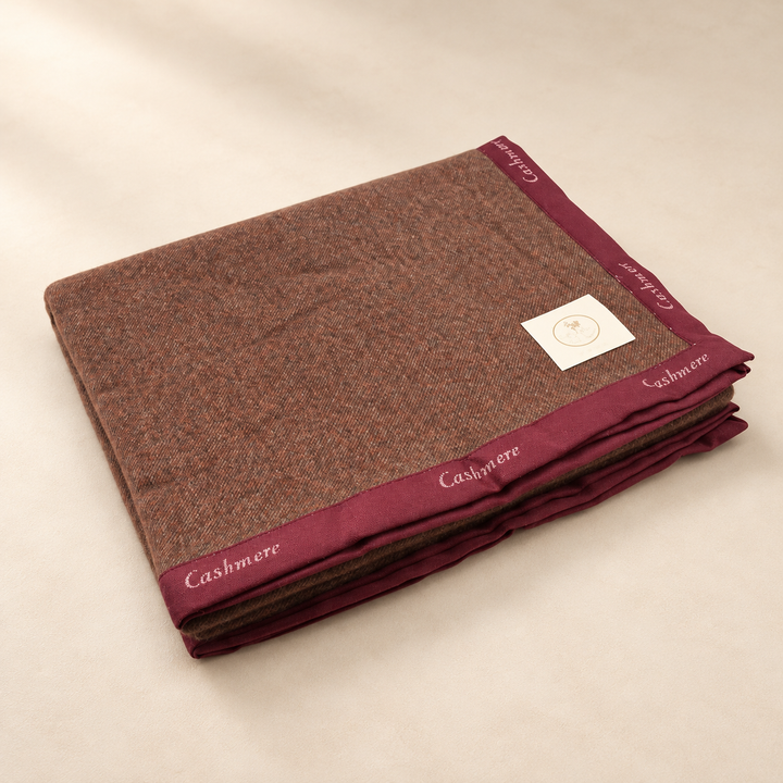 LUISA winter blanket with Burgundy edge Cashmere and Wool 