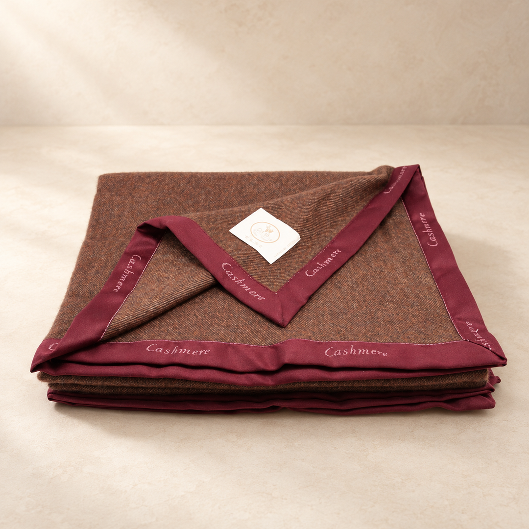 LUISA winter blanket with Burgundy edge Cashmere and Wool 