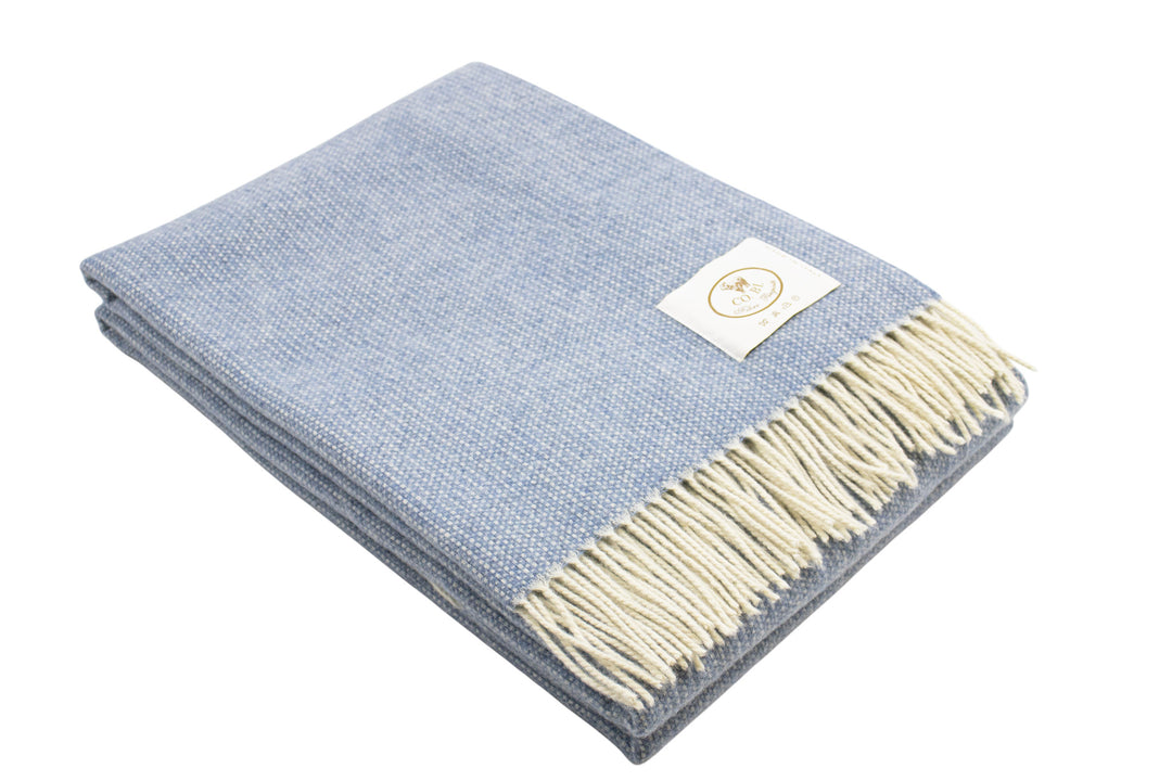 Plaid azzurro di lana merino e cashmere melange