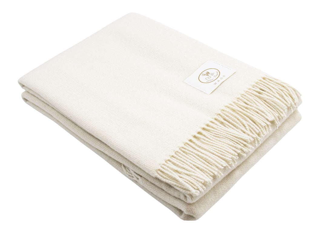 Plaid di lana merino e cashmere bianco