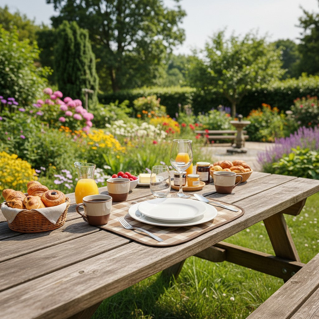 Tovagliette per la colazione beige e marroni in cotone