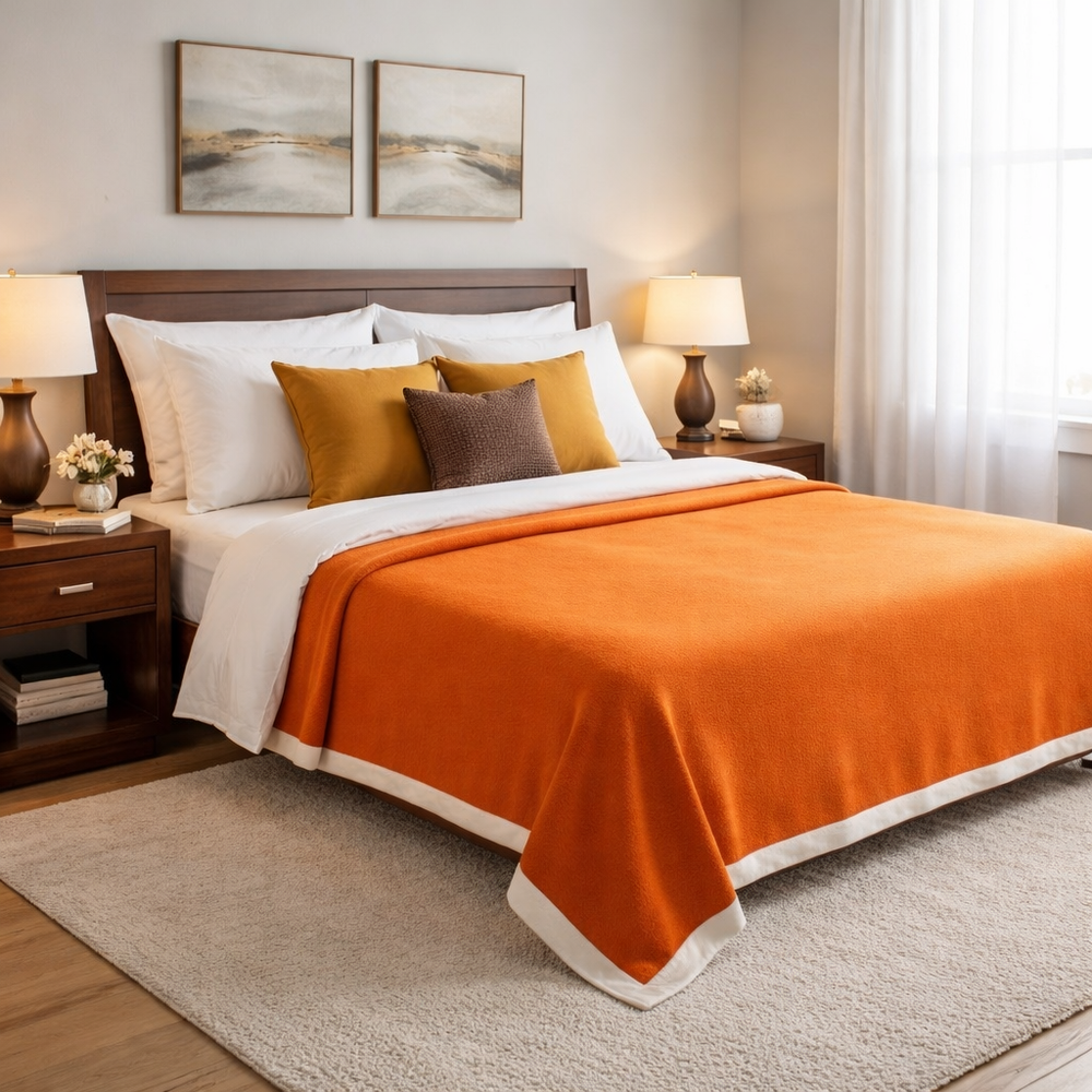 Coperta arancione ambientata in camera