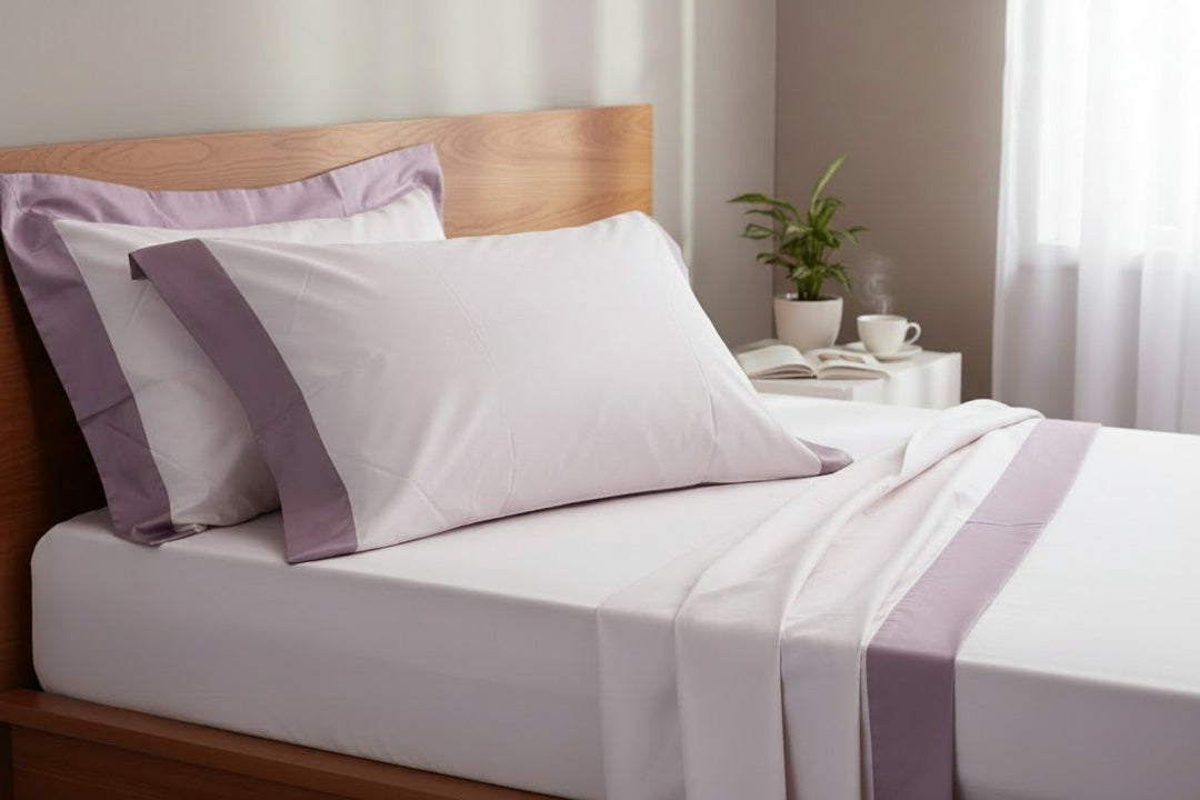 Lenzuola matrimoniali di cotone rosa e balza rosa scuro