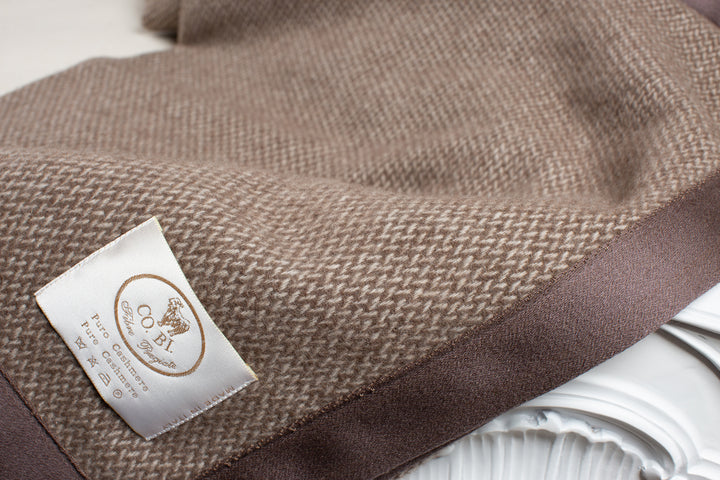 Lightweight LETIZIA Blanket herringbone texture Pure Cashmere