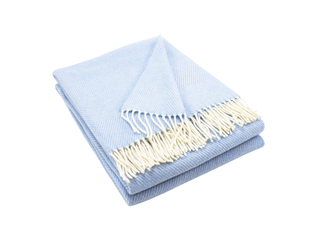Plaid di cashmere e lana colore azzurro a lisca di pesce