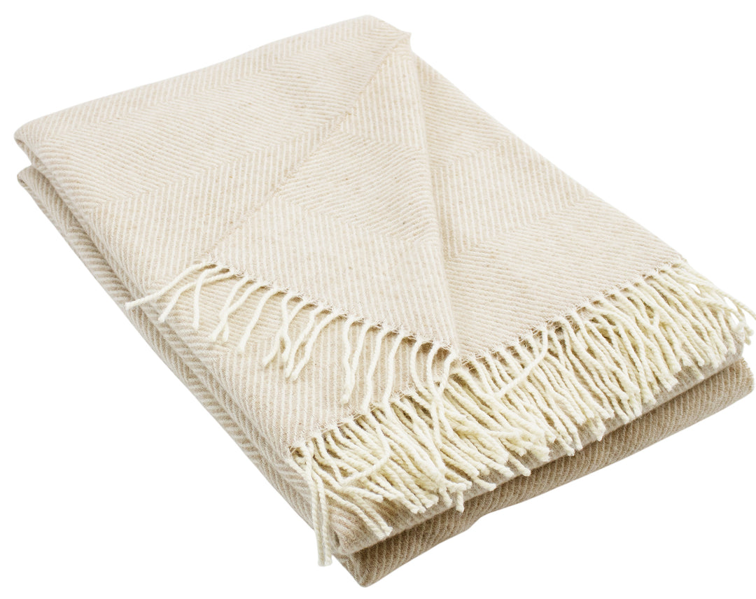 Plaid beige a lisca di pesce lana e e cashmere