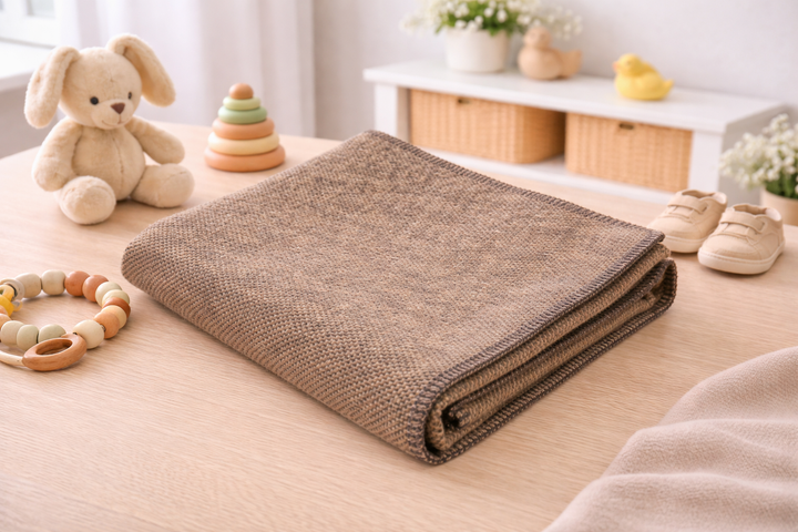 Coperta per lettino di lana e cashmere color marrone