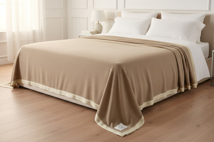 Coperta leggera di puro cashmere color marrone chiaro