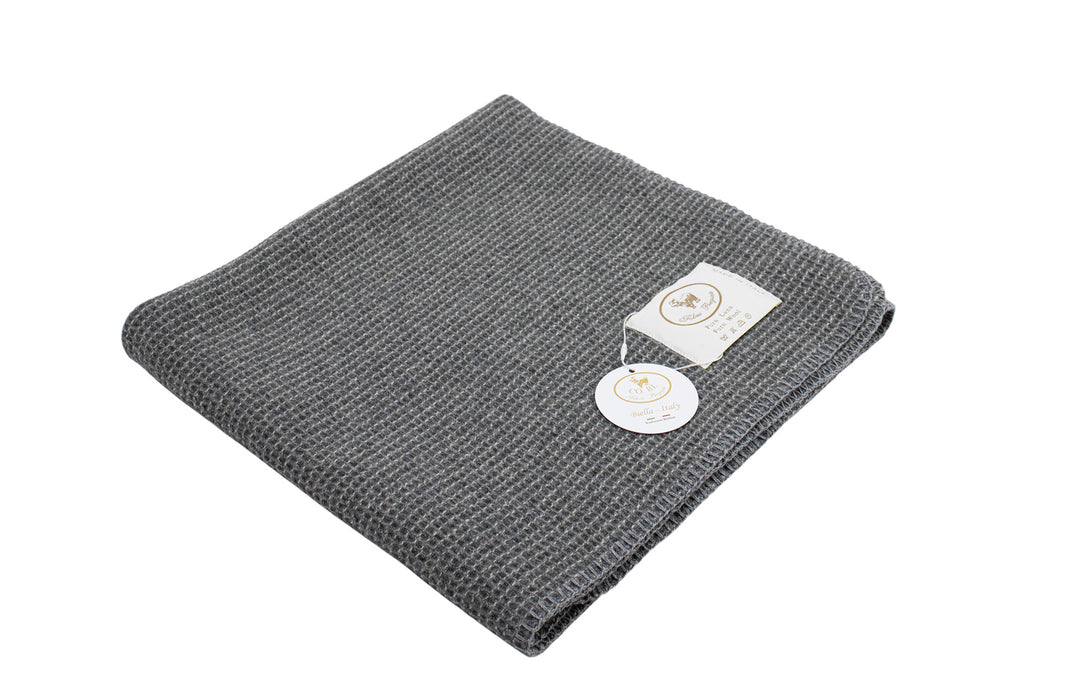 Copertina OLIMPIA a Nido d’Ape Pura Lana Grigio / Culla 75x110 cm - Coperte Baby Punto cavallo per culla o lettino