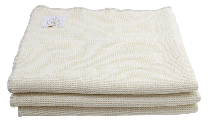 Coperta di lana bianco naturale con bordo grigio perla