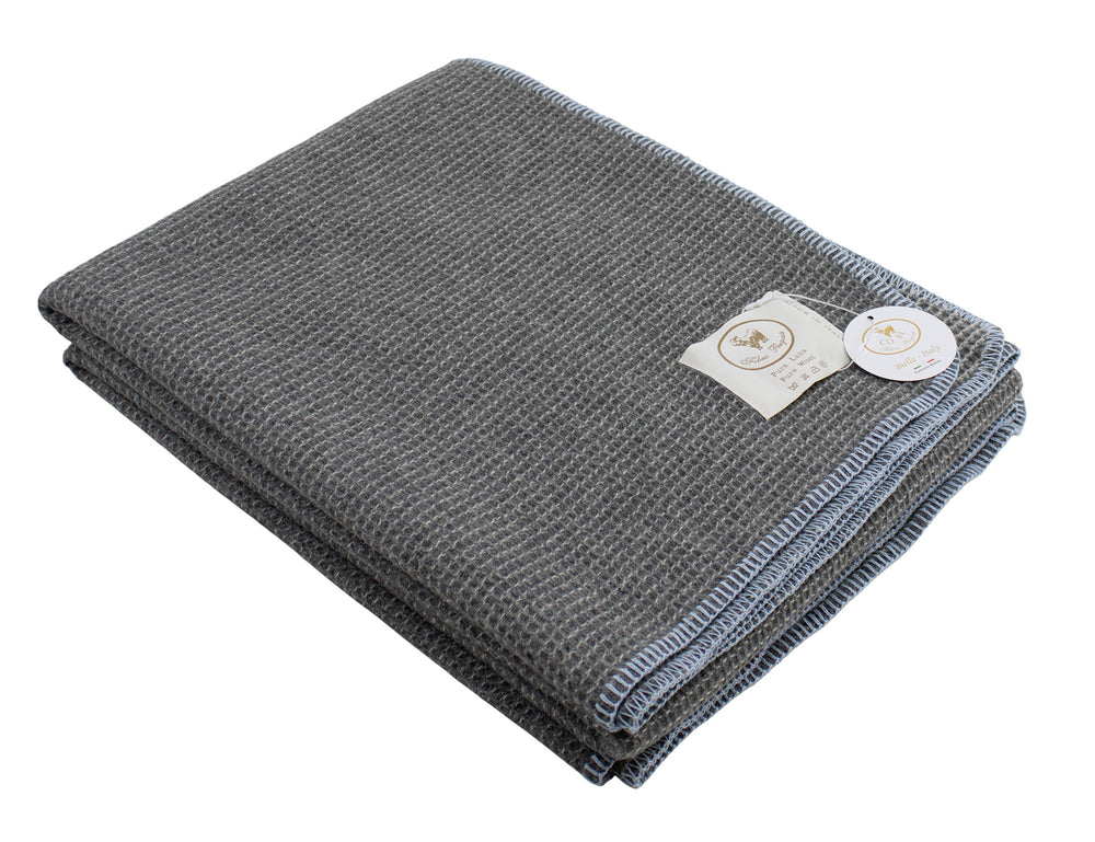 Plaid di Lana a nido d'ape con bordo punto cavallo azzurro