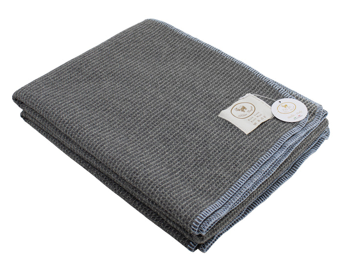 Plaid di Lana a nido d'ape con bordo punto cavallo azzurro