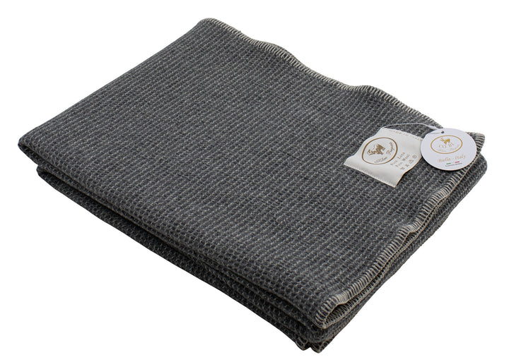 Plaid di lana a nido d'ape con bordo punto cavallo grigio